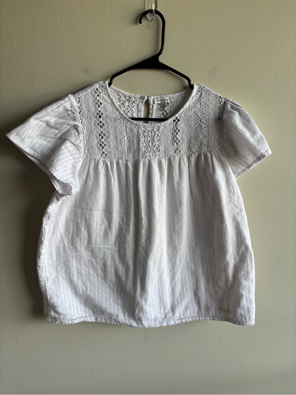 Ella Moss White Eyelet Crochet Top Boho 100% Cotton Medium
